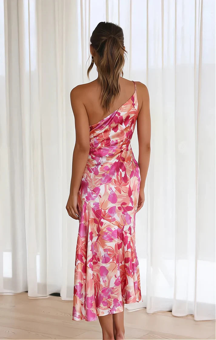 ANNA | Asymmetrisk blomstrete midikjole